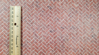 Miniature Weathered Brick Embossed Paper Herringbone Pattern 1:12 Scale Scenery