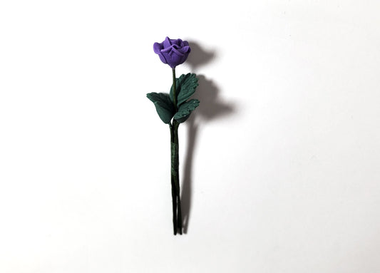 Dollhouse Purple Rose Flower Single Stem with Foliage 1:12 Scale Miniature
