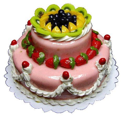 Dollhouse Extra Large 2 Tier Cake with Fruit Topping Miniature Food Prop