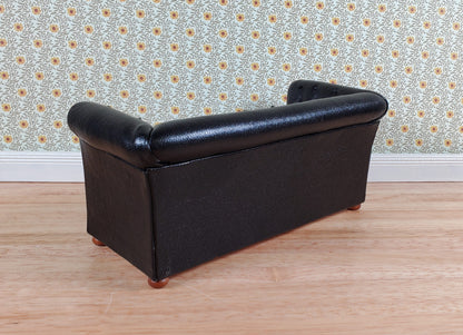 JBM Dollhouse Chesterfield Sofa Black Tufted Faux Leather 1:12 Scale Furniture