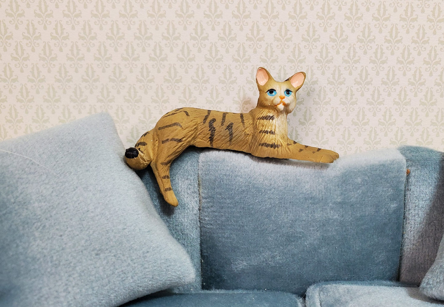 Dollhouse Kitty Cat Brown Tabby Shelf Sitter Leg Down 1:12 Scale Miniature Pet