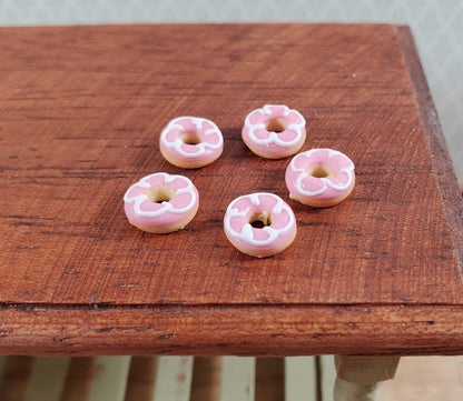 Dollhouse Donuts x5 Pink White Frosting 1:12 Scale Miniature Food Dessert Bakery