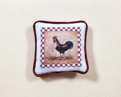 Dollhouse Checkered Rooster Pillow Handmade 1:12 Scale Miniature