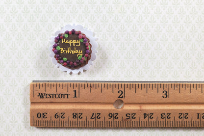 Dollhouse Happy Birthday Cake Chocolate 1:12 Scale Miniature Food Dessert Bakery