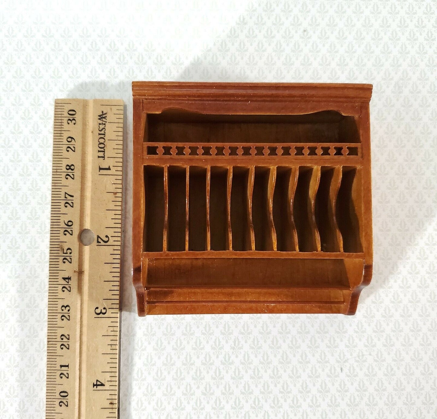 JBM Dollhouse Plate Rack Shelf Kitchen Walnut 1:12 Scale Miniature Shelves