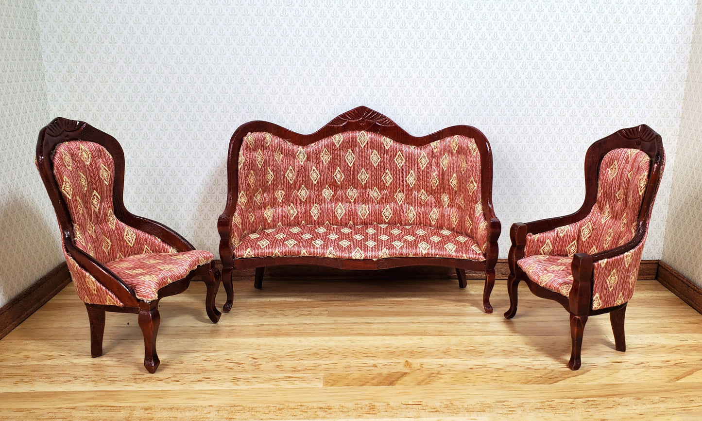 Dollhouse Victorian Sofa Couch Dark Pink 1:12 Scale Miniature Furniture