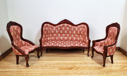 Dollhouse Victorian Sofa Couch Dark Pink 1:12 Scale Miniature Furniture