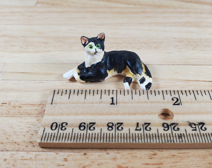 Dollhouse Kitty Cat Calico Lying Down on Side 1:12 Scale Miniature Pet