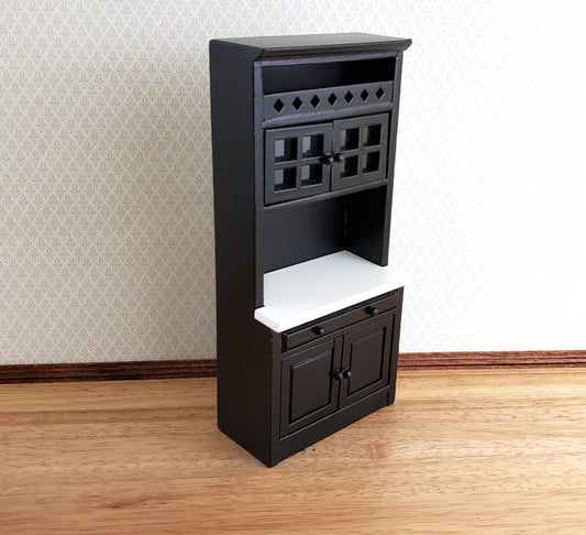 Dollhouse Tall Kitchen Cabinet Cupboard Black White Counter 1:12 Scale Miniature