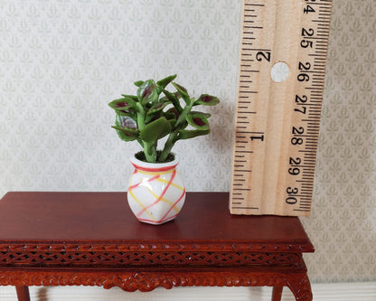 Dollhouse Variegated Coleus Plant in a Striped White Pot 1:12 Scale Miniature