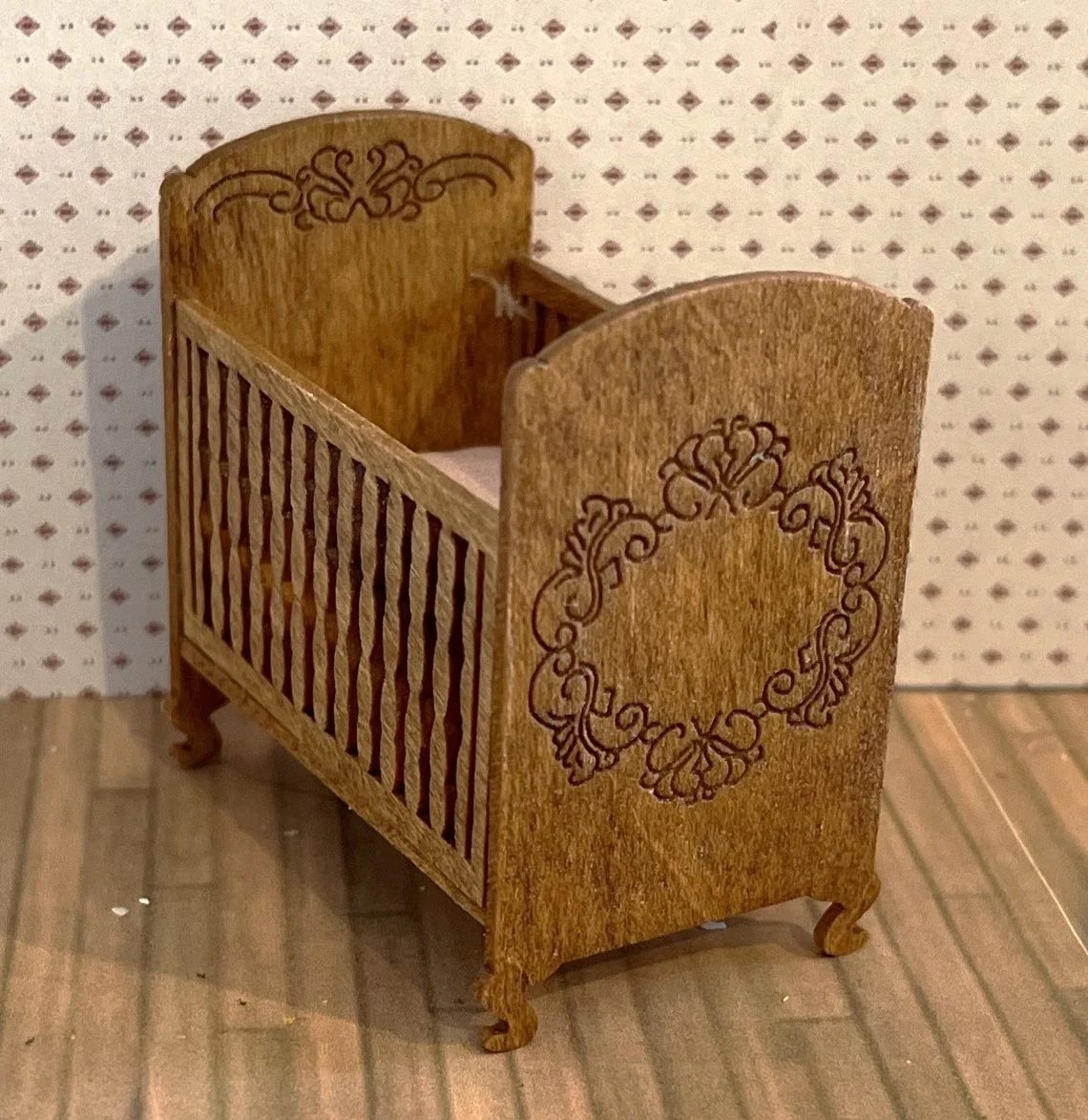 Dollhouse HALF SCALE Furniture KIT Victorian Nursery Set Crib Rocking Chair 1:24