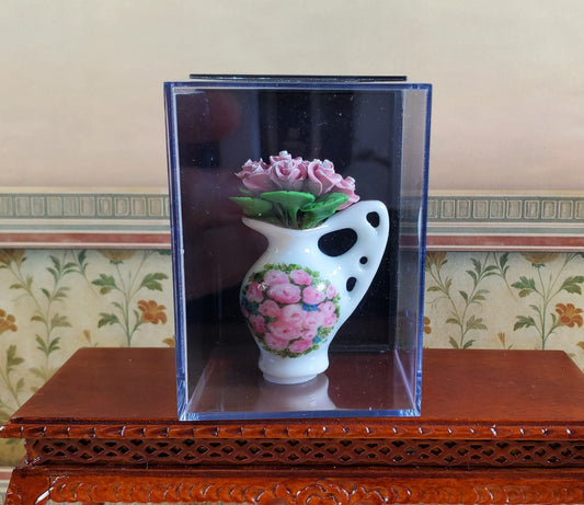 Dollhouse Pink Roses In Reutter Porcelain Pitcher Vase 1:12 Scale Miniature