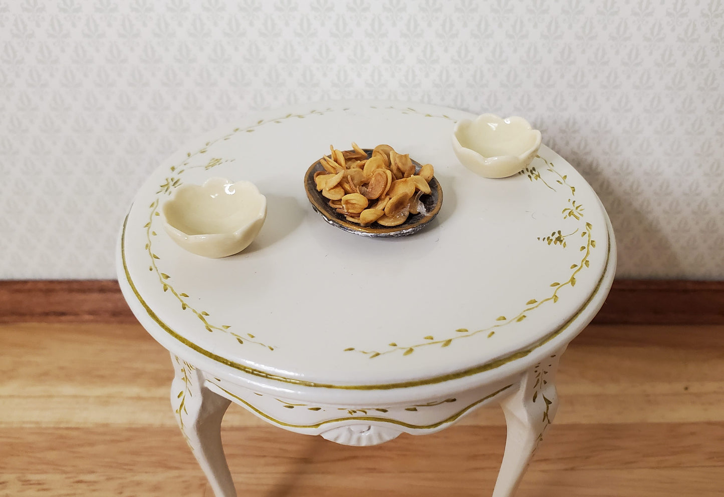 Dollhouse Small Dark Cream Scalloped Ceramic Bowls x2 1:12 Scale Miniature