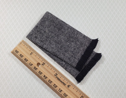 Dollhouse Fringed Blanket Throw Black & White Herringbone Fabric