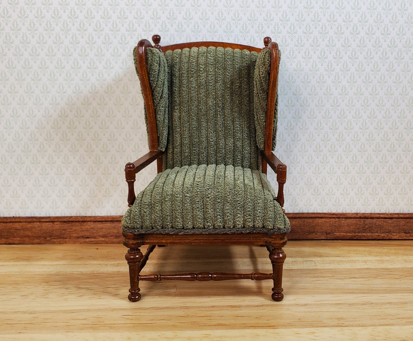 JBM Dollhouse Chair Armchair Forest Green & Walnut 1:12 Scale Furniture