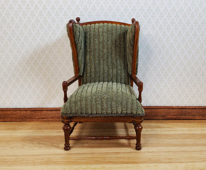 JBM Dollhouse Chair Armchair Forest Green & Walnut 1:12 Scale Furniture