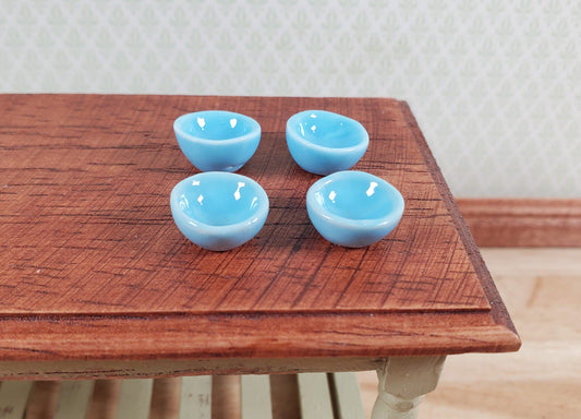 Dollhouse Miniature Bowls Blue Ceramic x4 1:12 Scale Dishes