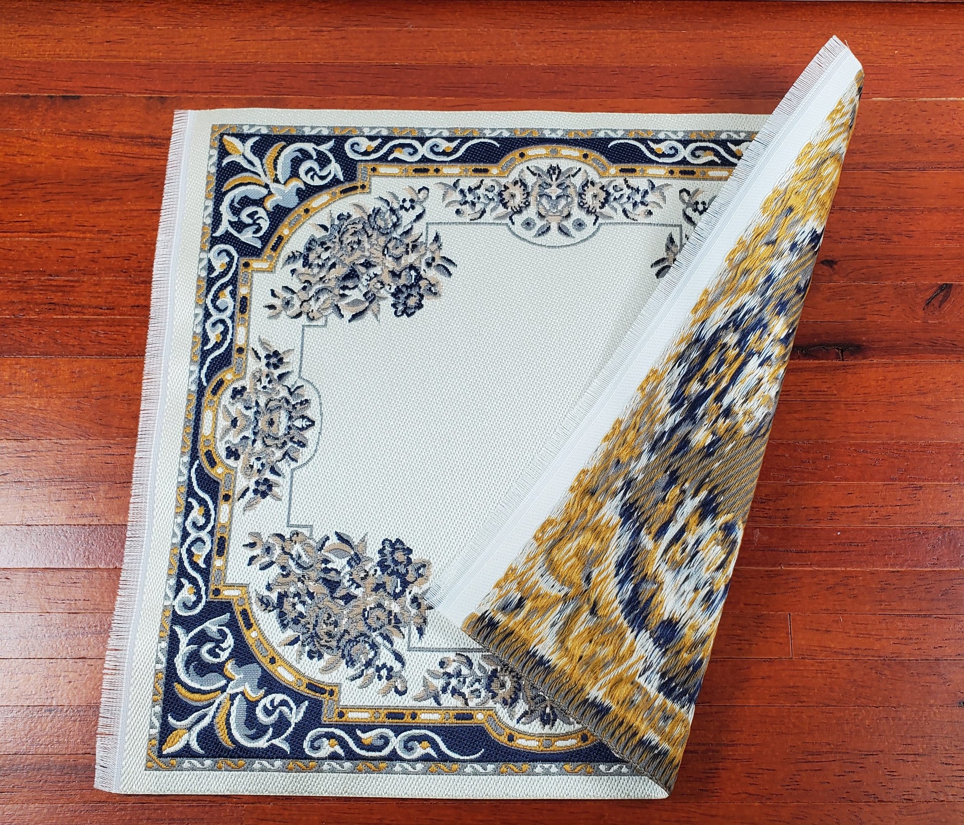 Dollhouse Large Rug Fabric Blue Gold Beige Full Room 1:12 Scale Miniature Carpet