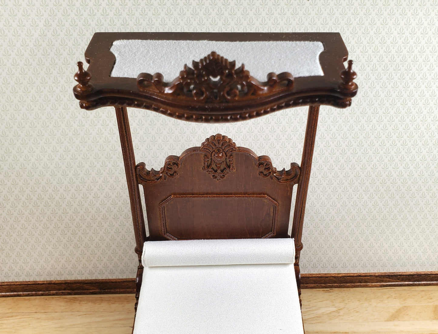JBM Dollhouse Bed Large Victorian with Canopy 1:12 Scale Furniture Walnut Finish