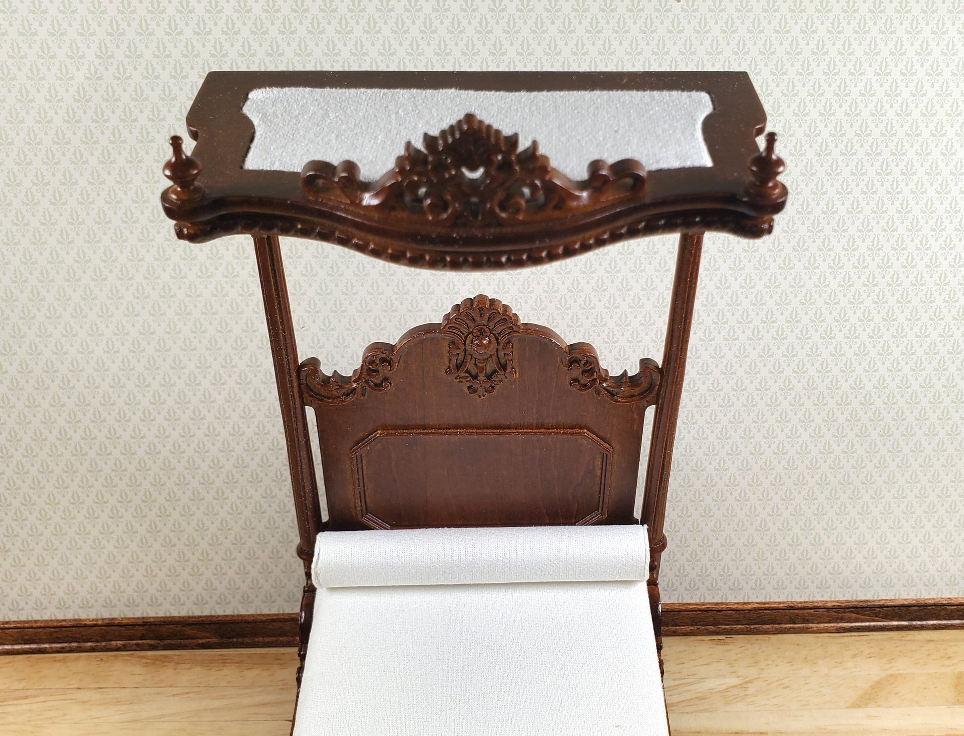 JBM Dollhouse Bed Large Victorian with Canopy 1:12 Scale Furniture Walnut Finish
