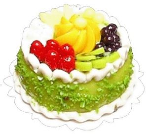 Dollhouse Green Iced Cake with Fruit Topping 1:12 Scale Miniature Food Bakery