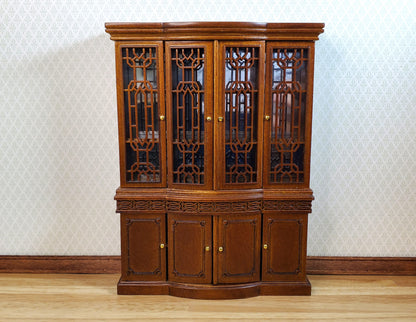 JBM Dollhouse Breakfront China Cabinet Walnut Finish 1:12 Scale Furniture