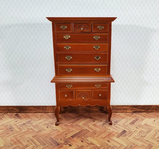 Dollhouse Highboy Dresser Queen Anne Victorian Walnut Finish 1:12 Scale Miniature Furniture