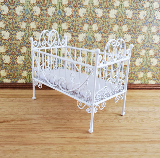 Dollhouse Crib White Metal Wire 1:12 Scale Nursery Miniature Furniture