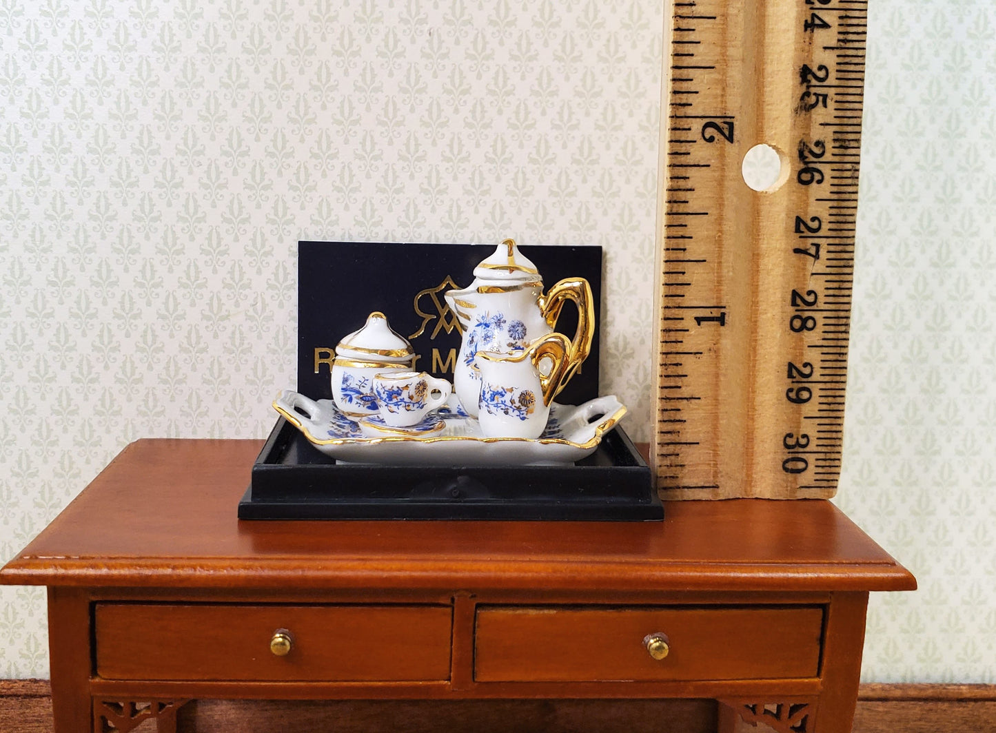 Dollhouse Coffee for 1 Blue Onion Pattern Reutter Porcelain 1:12 Scale Miniature