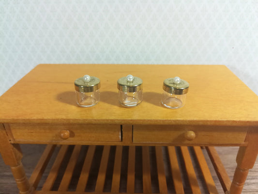 Dollhouse Miniature Glass Jars with Lids Set of 3 for Spices or Treats 1:12 Scale