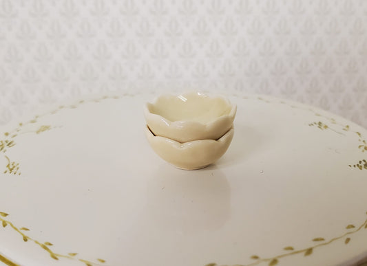 Dollhouse Small Dark Cream Scalloped Ceramic Bowls x2 1:12 Scale Miniature