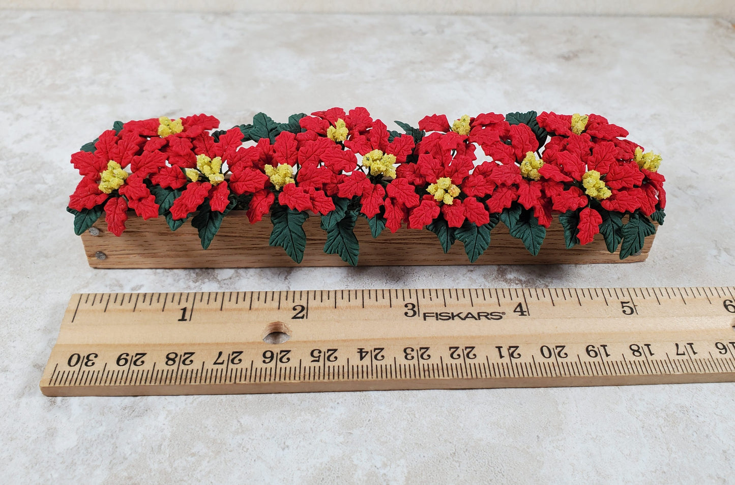 Dollhouse Deluxe Red Poinsettias in 5.5" Window Box Planter 1:12 Scale Miniature
