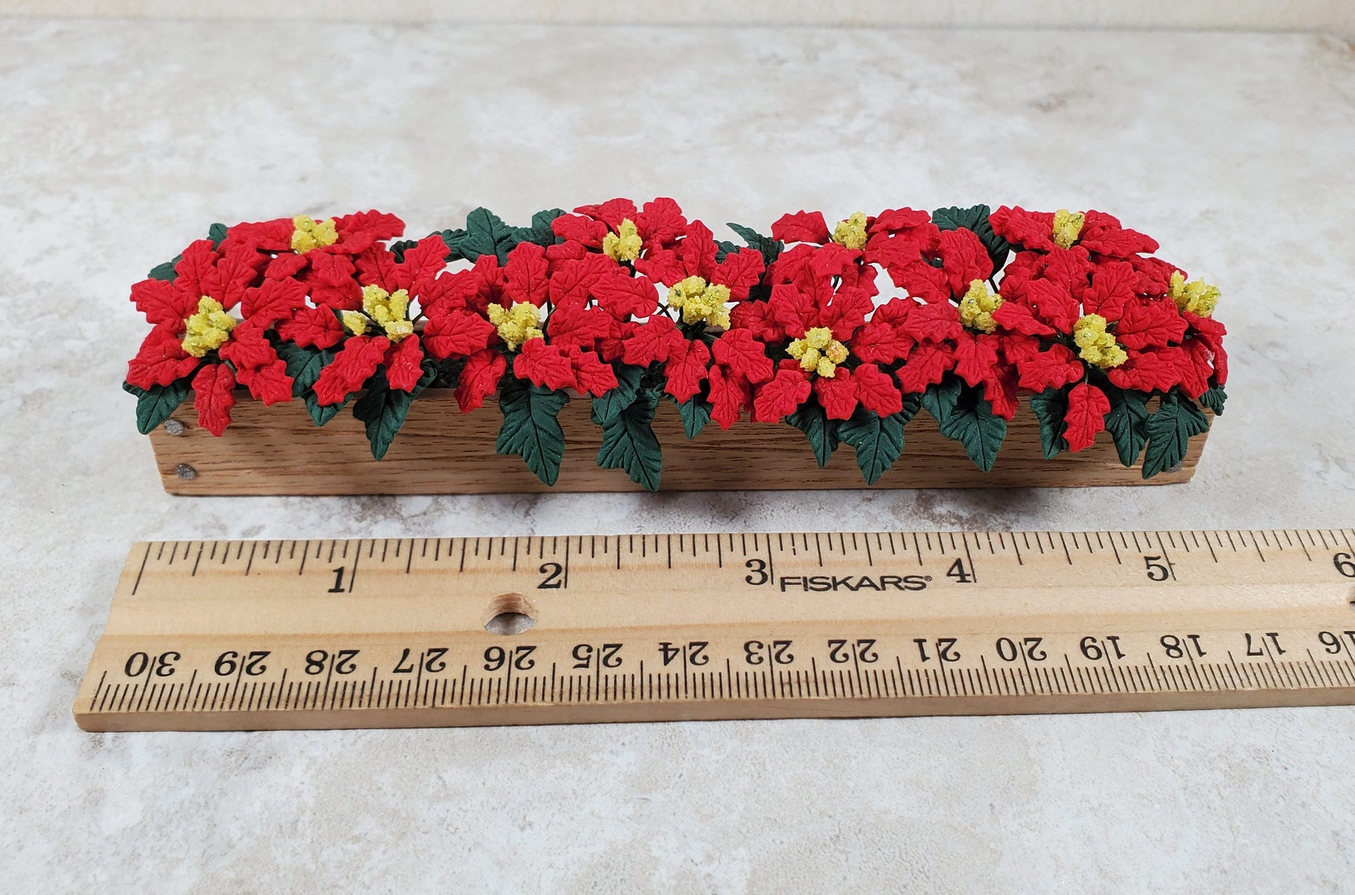 Dollhouse Deluxe Red Poinsettias in 5.5" Window Box Planter 1:12 Scale Miniature