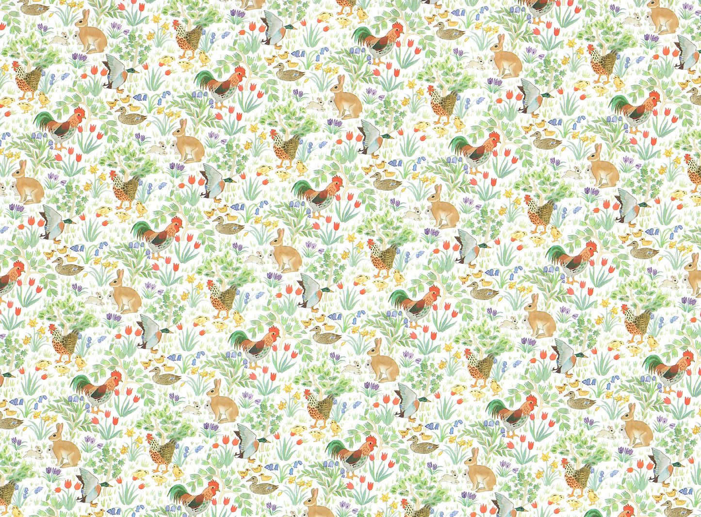 Dollhouse Kitchen Wallpaper 3 Sheets Roosters Bunnies Ducks 1:12 Country Spring