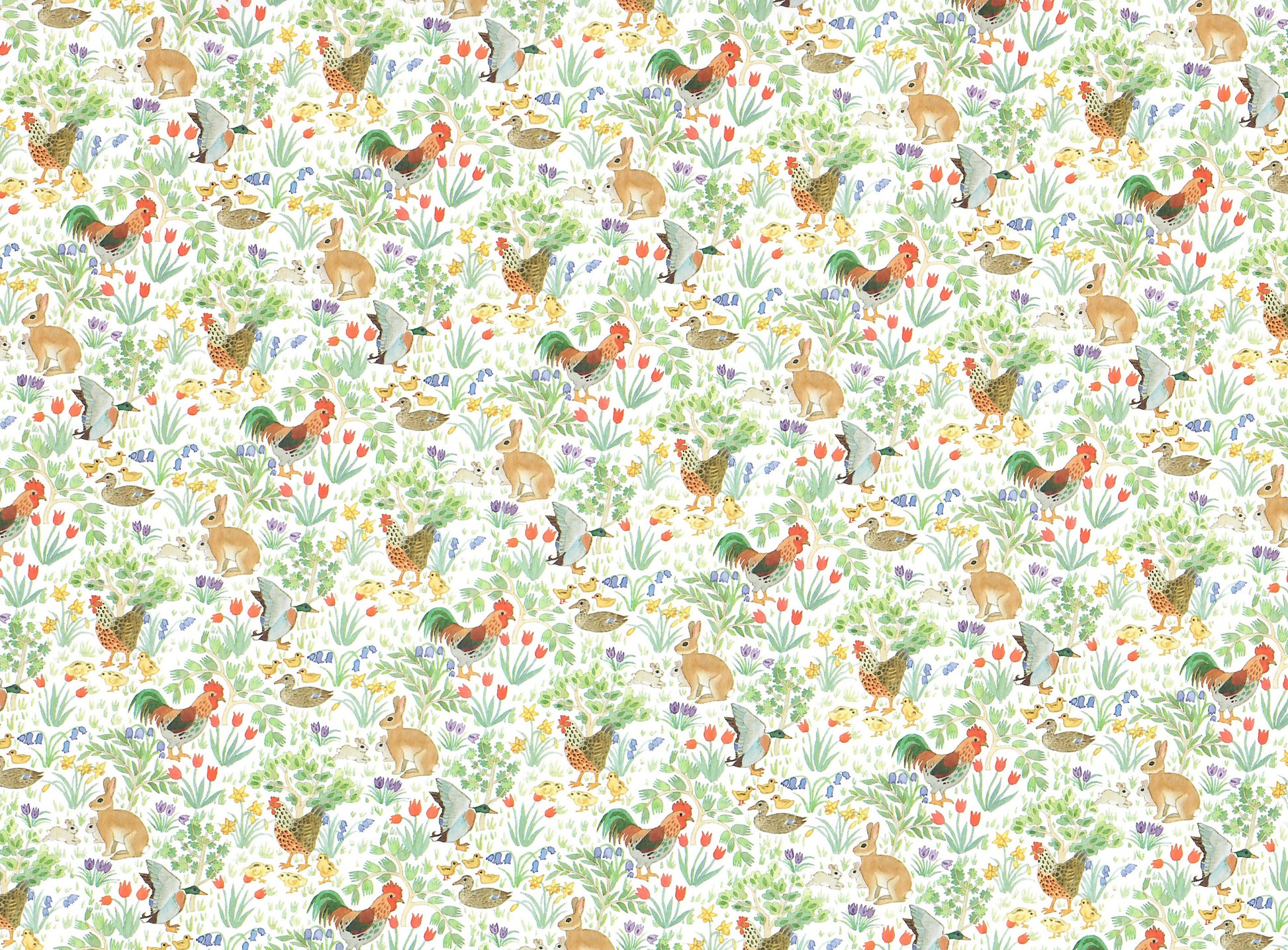 Dollhouse Kitchen Wallpaper 3 Sheets Roosters Bunnies Ducks 1:12 Country Spring