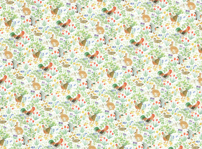 Dollhouse Kitchen Wallpaper 3 Sheets Roosters Bunnies Ducks 1:12 Country Spring