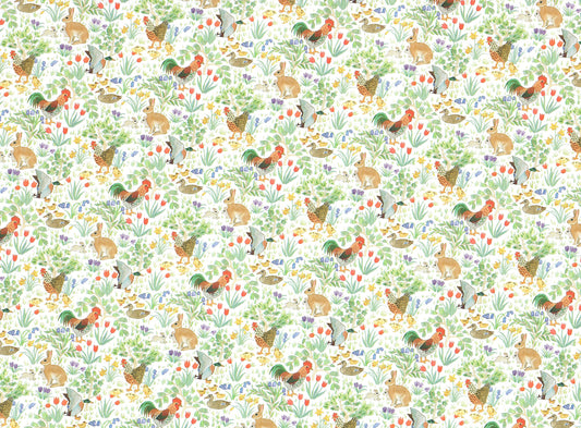 Dollhouse Kitchen Wallpaper 3 Sheets Roosters Bunnies Ducks 1:12 Country Spring