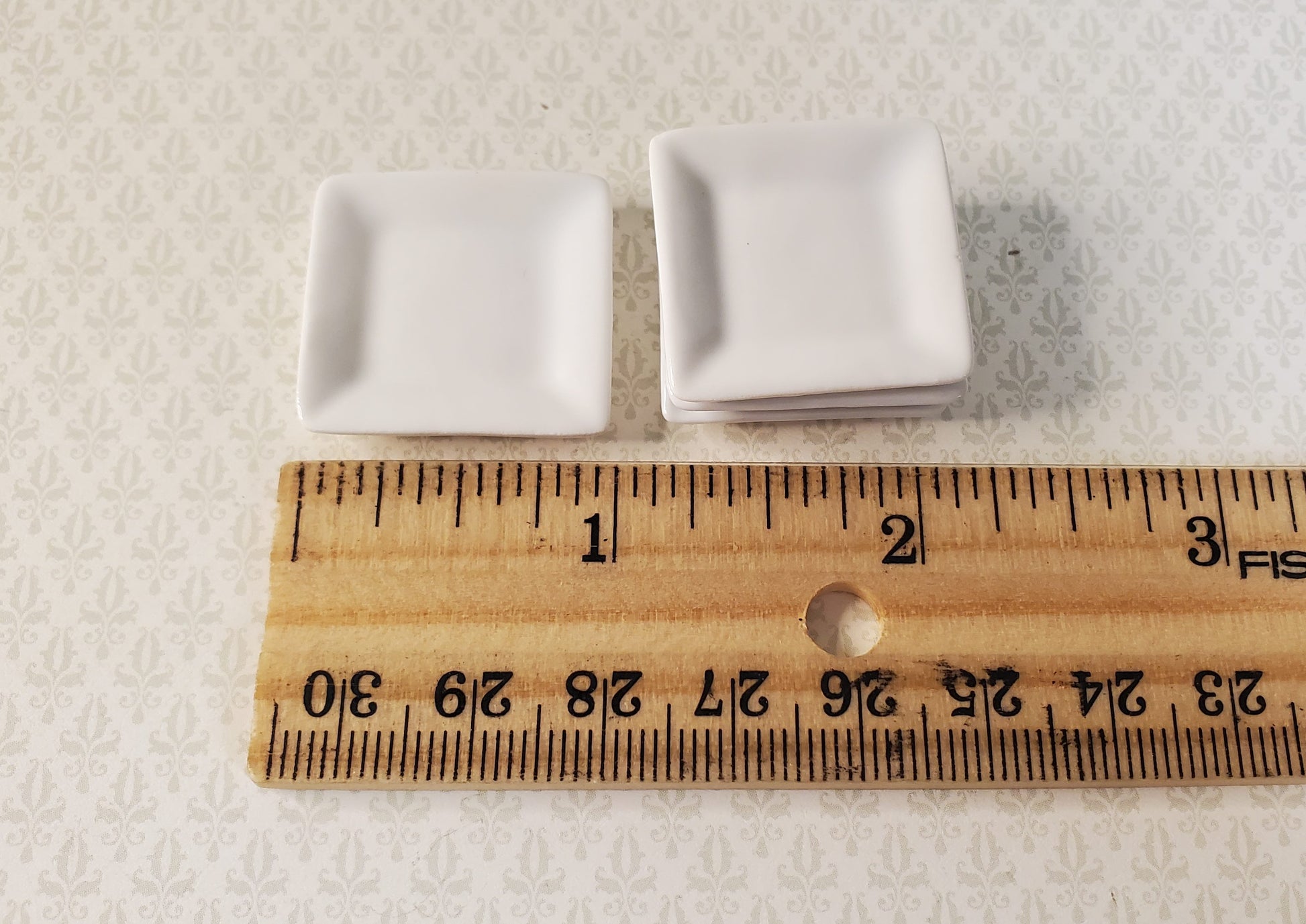 Dollhouse Large Square White Porcelain Plates Set of 4 1:12 Scale Miniature
