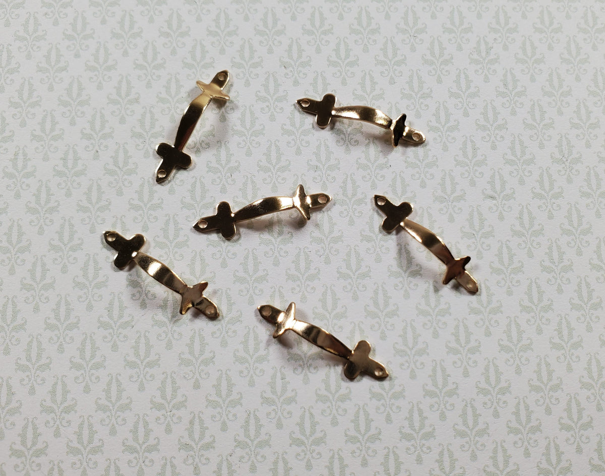 Dollhouse Miniature Drawer Pulls or Door Handles x6 Gold Brass 1:12 Scale
