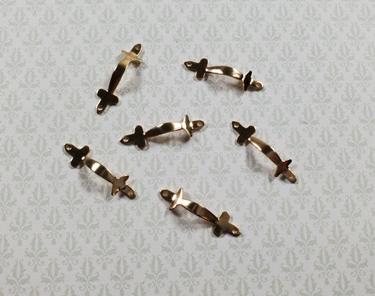 Dollhouse Miniature Drawer Pulls or Door Handles x6 Gold Brass 1:12 Scale