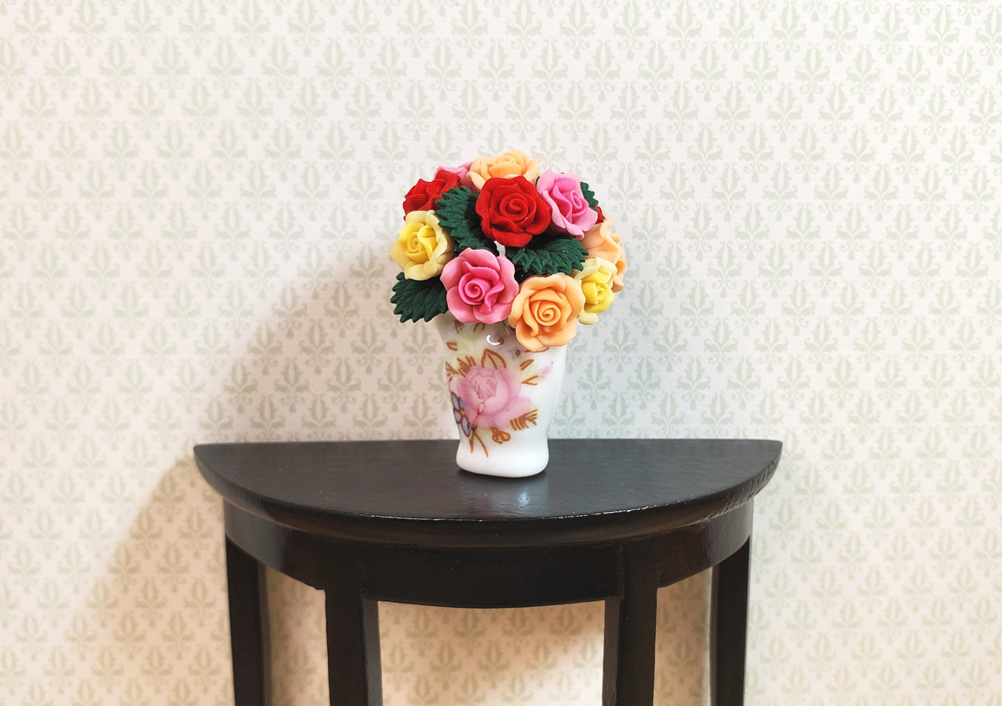 Dollhouse Assorted Colors Roses Wedding Bouquet One Dozen 1:12 Scale Miniature