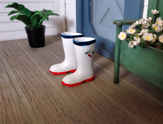 Dollhouse Rain or Garden Boots Wellies Cherry Design 1:12 Scale Miniatures