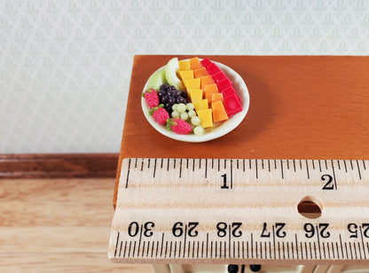 Dollhouse Cut Fruit Tray Melons Grapes Strawberries 1:12 Scale Miniature