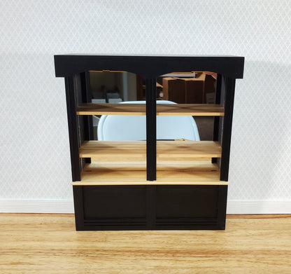 Dollhouse Bar or Shop Shelves Mirrored Back Black & Oak 1:12 Scale Miniature