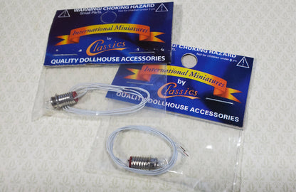 Miniature Screw Base Bulb Socket with Lead Wire & Replaceable Bulb x2 1:12 Scale Dollhouse