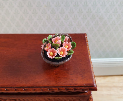 Dollhouse Pink Daisies in a Small Basket 1:12 Scale Miniature Flowers by Falcon