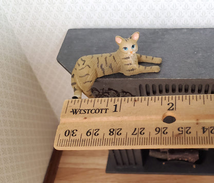 Dollhouse Kitty Cat Brown Tabby Shelf Sitter Leg Down 1:12 Scale Miniature Pet