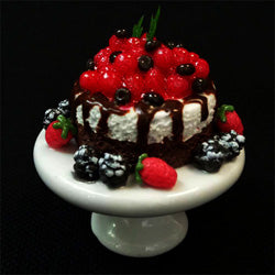 Dollhouse Cake on Stand Chocolate 1:12 Scale Miniature Dessert Food Bakery
