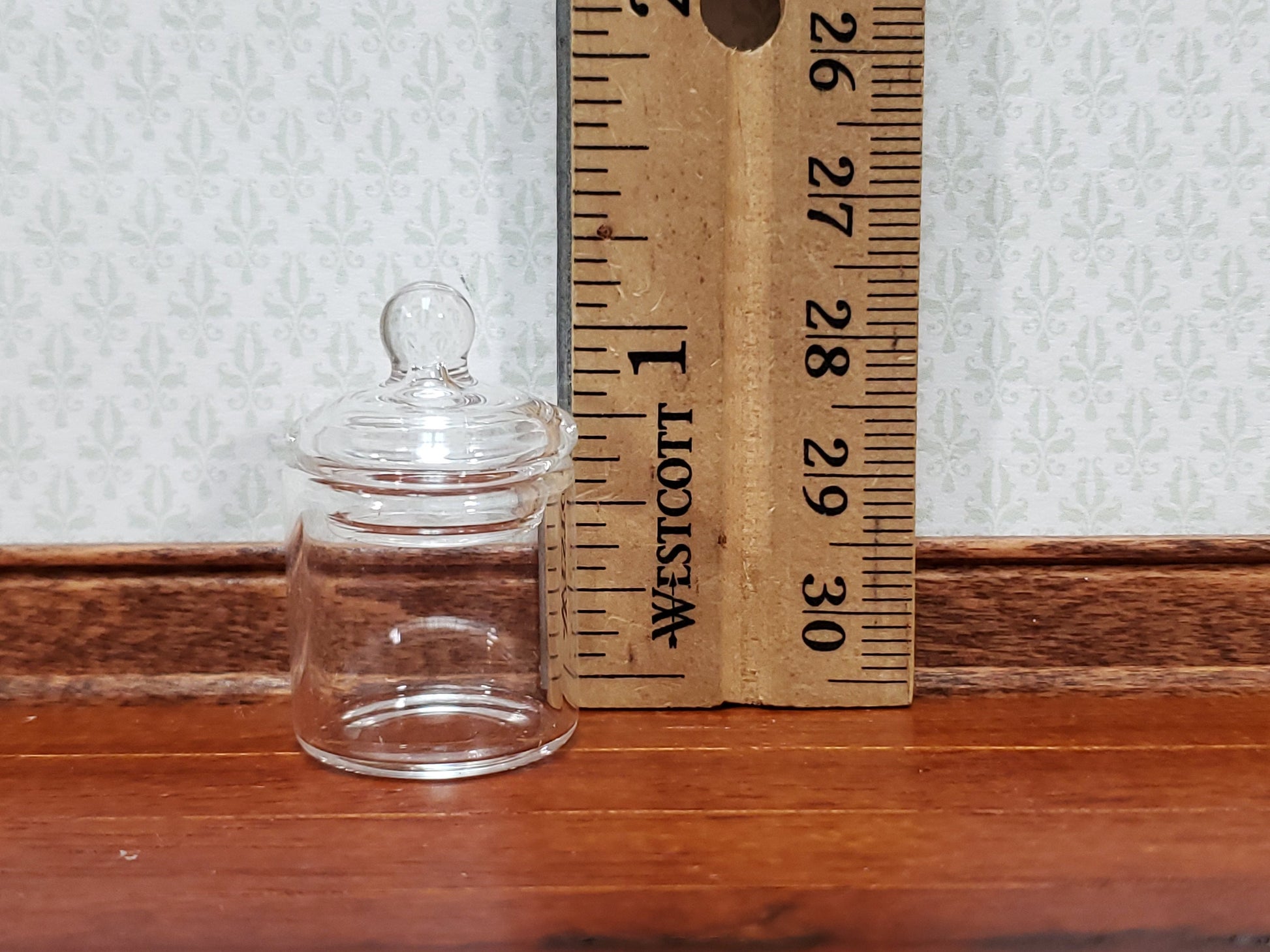 Dollhouse Candy Jar Empty Glass with Lid Short Wide for Miniature Shop or Kitchen