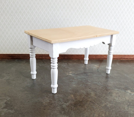 Dollhouse Kitchen Table White & Light Oak 1:12 Scale Miniature Furniture